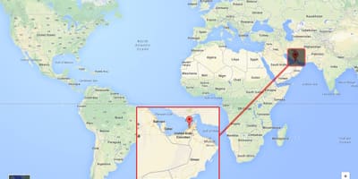 ದುಬೈ ಮೇಲೆ ಒಂದು ವಿಶ್ವ ಭೂಪಟದಲ್ಲಿ